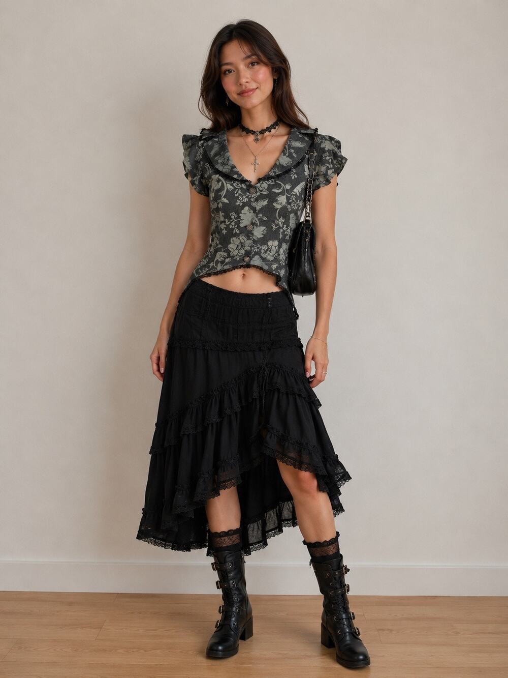Vintage Funhouse NYC Brocade Peplum Vest Top Women's XL Lace-up Steampunk Goth